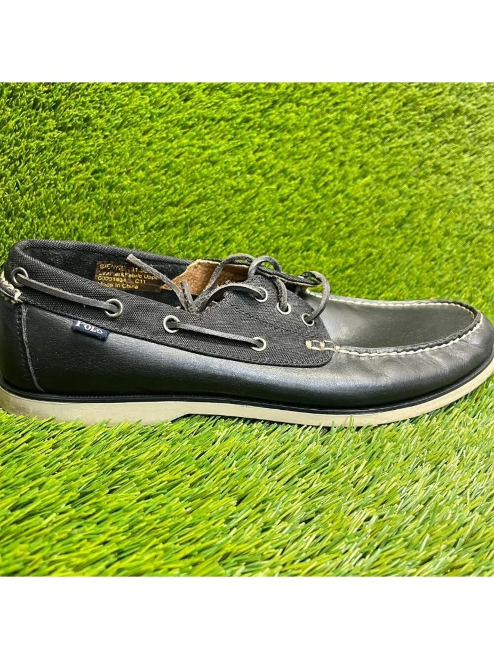 Polo Ralph Lauren Bienne Mens Size 11.5 Black Casual Classic Leather Boat Shoes
